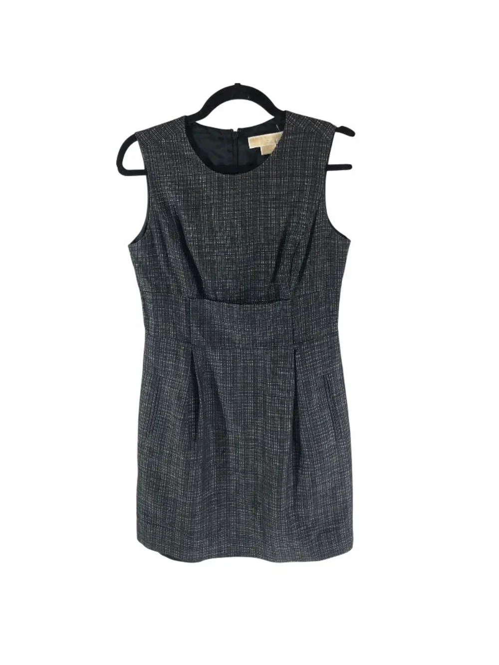 Michael Kors Dress A Line Tweed Sleeveless Pleat Black White 6